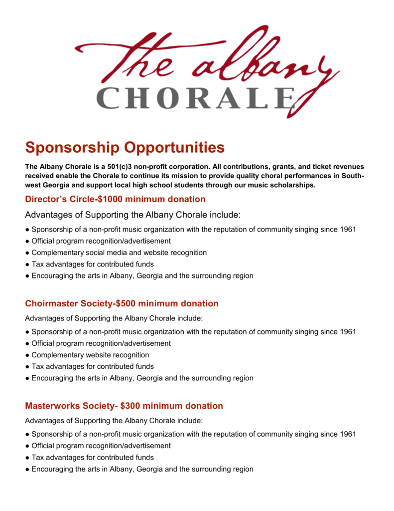 Albany Chorale sponsorship benefits
